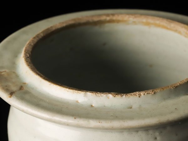 流】朝鮮古陶器 李朝 白磁水指 香炉 箱付 TI835