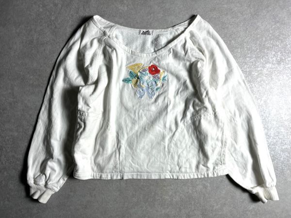 フランス製◆HERMES◆フラワー刺繍スウェットカットソー　ワイド感シルエット　ビンテージエルメス　