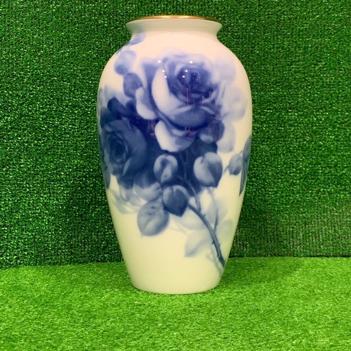 大倉陶園 ブルーローズ 花瓶 OKURA 美術品 インテリア 花入れ 花器