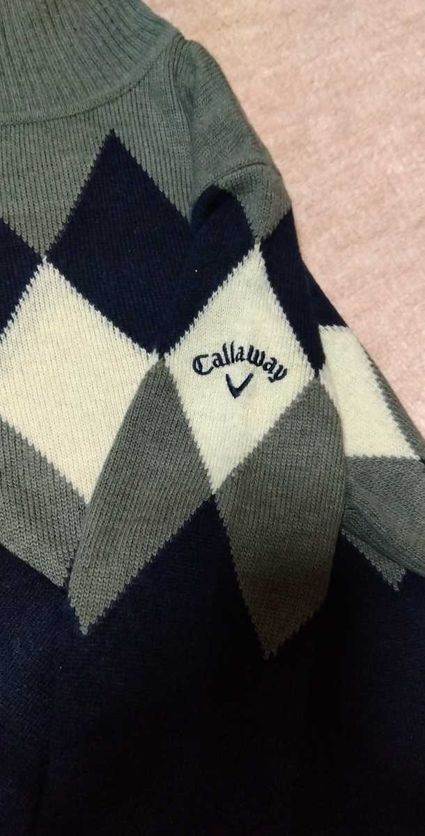 Callaway アーガイル柄ニットタートルネックセーター 黒 Lサイズ 美品】Callaway キャロウェイゴルフ セーター アーガイル柄