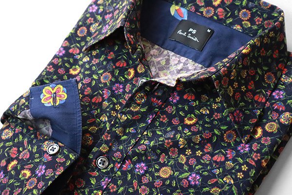 Paul Smith 花柄 ドット柄 長袖カットソー Paul Smith ポールスミス 総柄 長袖 花柄 シャツ 小花柄 L Ps 黒 フラワー