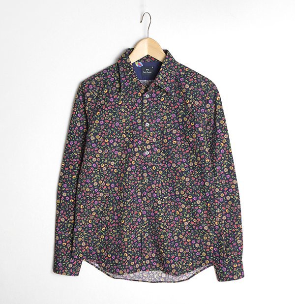 Paul Smith ポールスミス 総柄 長袖 花柄 シャツ 小花柄 L Ps 黒 フラワー