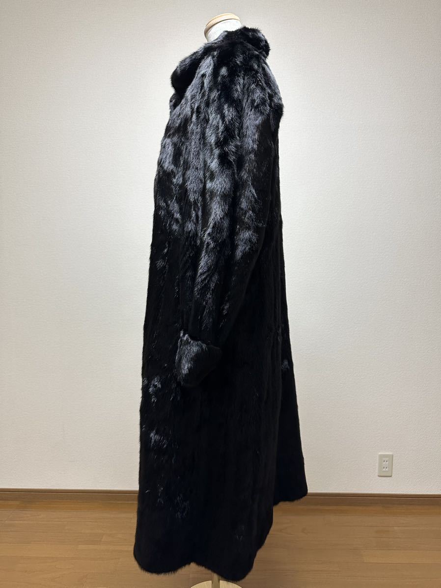 h46）ブラックミンク ハーフコートLサイズ セミロング ロングコート