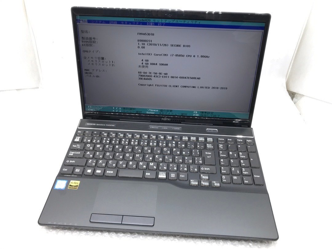 ジャンク富士通LIFEBOOK AH53⁄D1 Core i7-8565U メモリ4GB HDD無