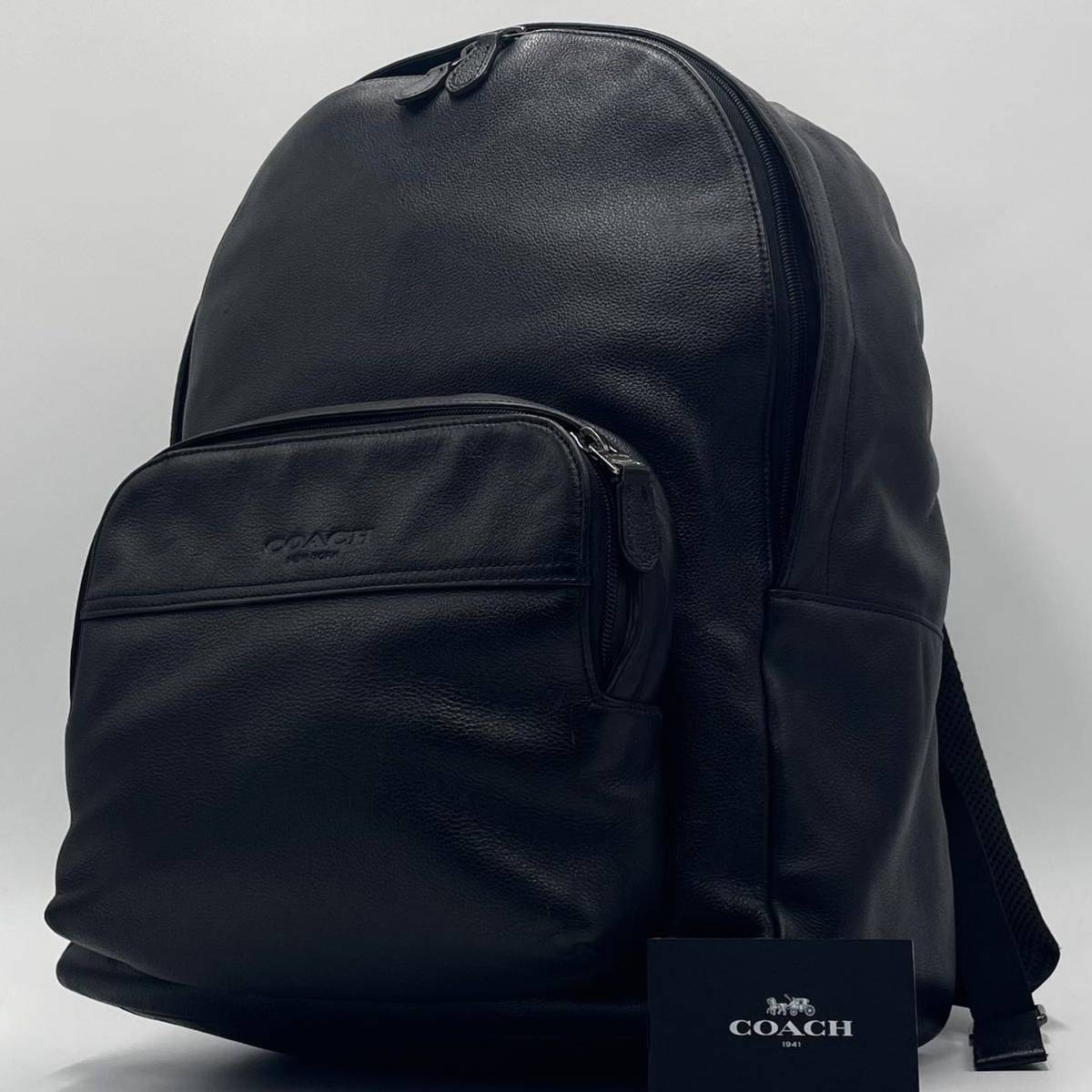 1円〜【超高級品】COACH コーチ リュック バックパック ビジネス レザー 黒 ブラック メンズ レディース A4 PC