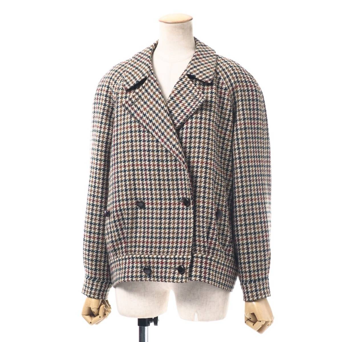 TF4126▽Burberrys バーバリー*ウィリアムブラウン社製生地使用*ウール*千鳥格子柄*ダブルボタン ジャケット/ハーフコート*レディース11AR