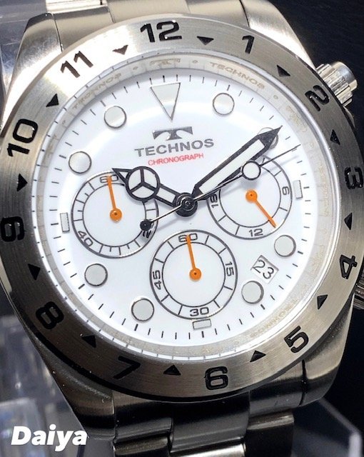 新品 TECHNOS テクノス 腕時計 正規品 アナログ腕時計 クオーツ クロノグラフ カレンダー ステンレス 防水 メンズ ホワイト プレゼント