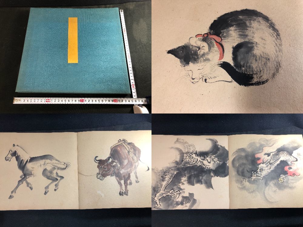 628富岡鉄斎/序 中川盧月/画 絵入絵本 特大本3□肉筆 画帖□動物 猫 犬