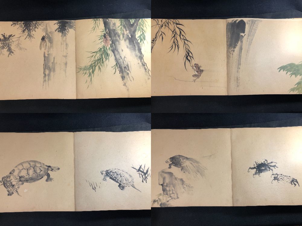 628富岡鉄斎/序 中川盧月/画 絵入絵本 特大本3□肉筆 画帖□動物 猫 犬