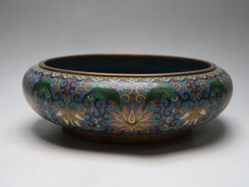 限定セール，人気 【集】013140銅製七宝鉢　花草文絵　中国景泰藍金工七宝