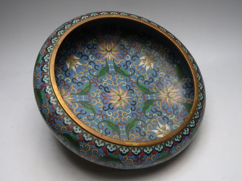 限定セール，人気 【集】013140銅製七宝鉢　花草文絵　中国景泰藍金工七宝