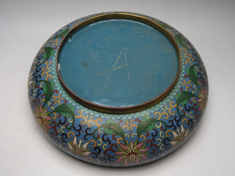 限定セール，人気 【集】013140銅製七宝鉢　花草文絵　中国景泰藍金工七宝