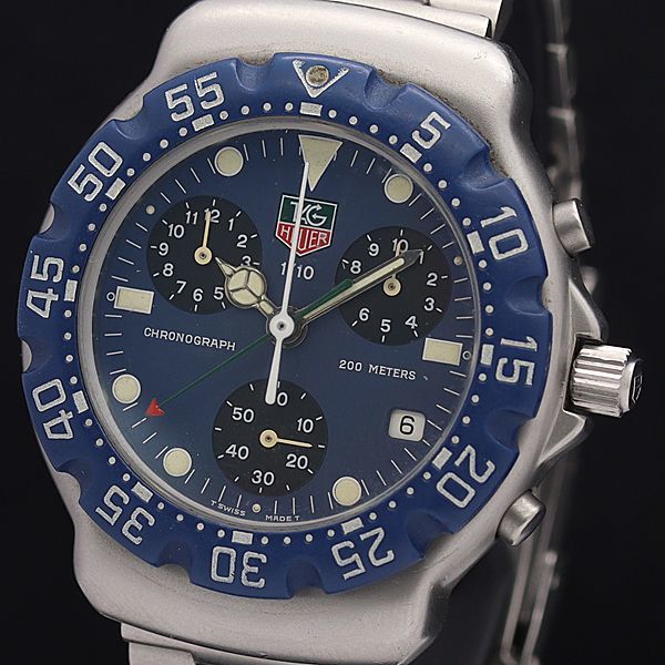 1円 稼働 良品 タグホイヤー QZ 570-513 フォーミュラ1 クロノグラフ 200M 紺文字盤 デイト メンズ腕時計 2719200▼