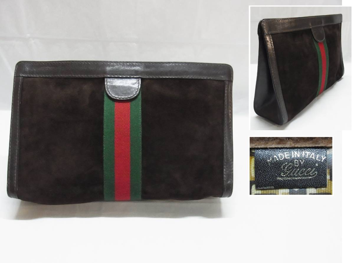 GUCCI グッチ シェリーライン スエード セカンドバッグ クラッチバッグ