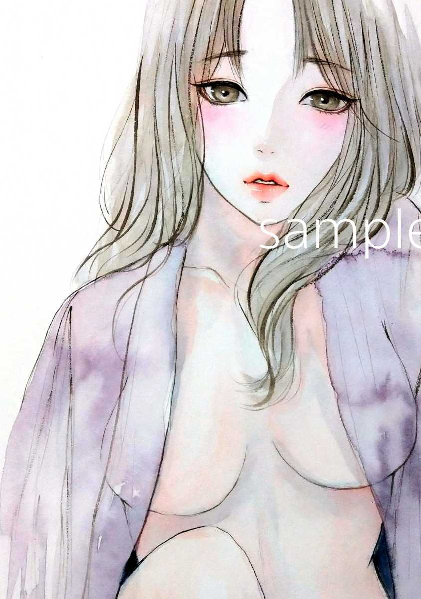 肉筆原画 水彩画 手描きイラスト ドローイング 美人画 オリジナル 