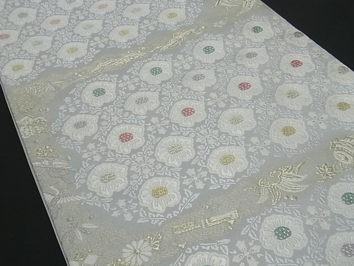 着物屋こころ 極上 有職彩絵師 林美木子監修 六通柄袋帯 唐織 花宝 浜