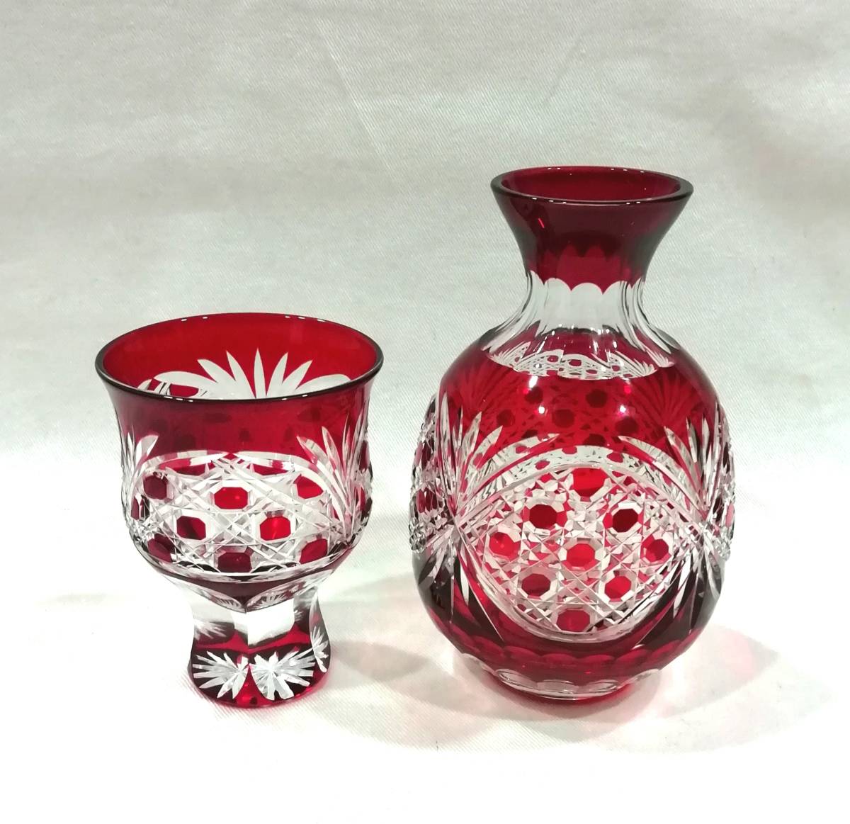 波】東京都伝統工芸品 江戸切子 廣田硝子の ”徳利と高杯”(工芸ガラス 