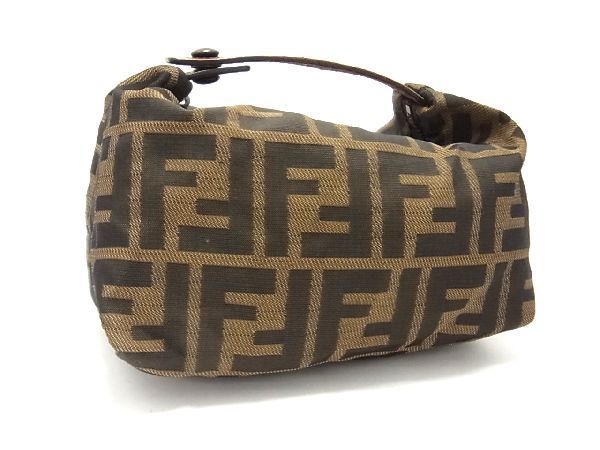 【美品】FENDI フェンディ ズッカ柄 アクセサリーポーチ ミニ ハンドバッグ 1円 FENDI フェンディ ズッカ柄 ナイロン×レザー ハンドバッグ ミニ
