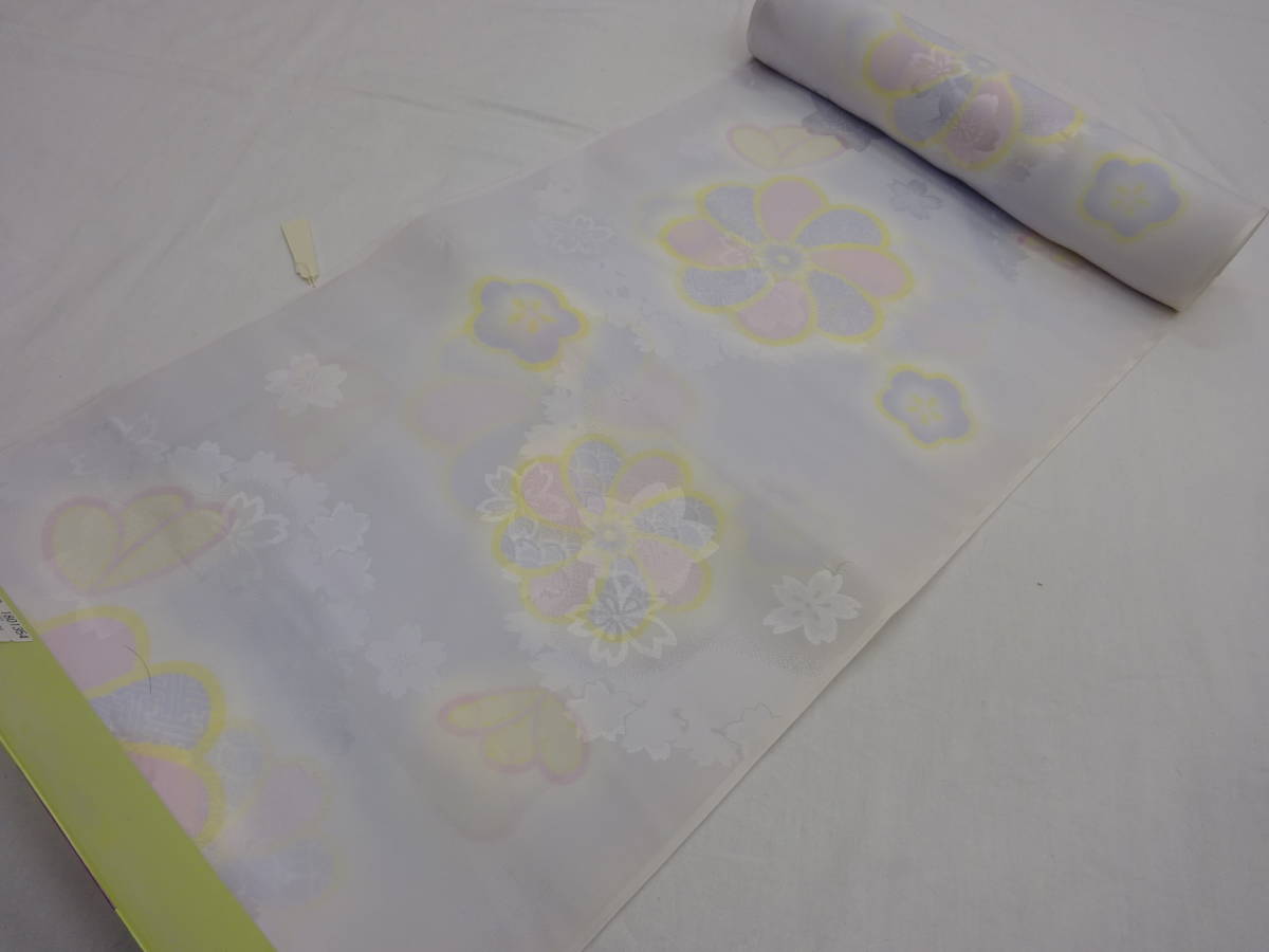 新品・正絹・反物★幅広４０㎝・振袖用長襦袢★グレー地にねじり梅柄です