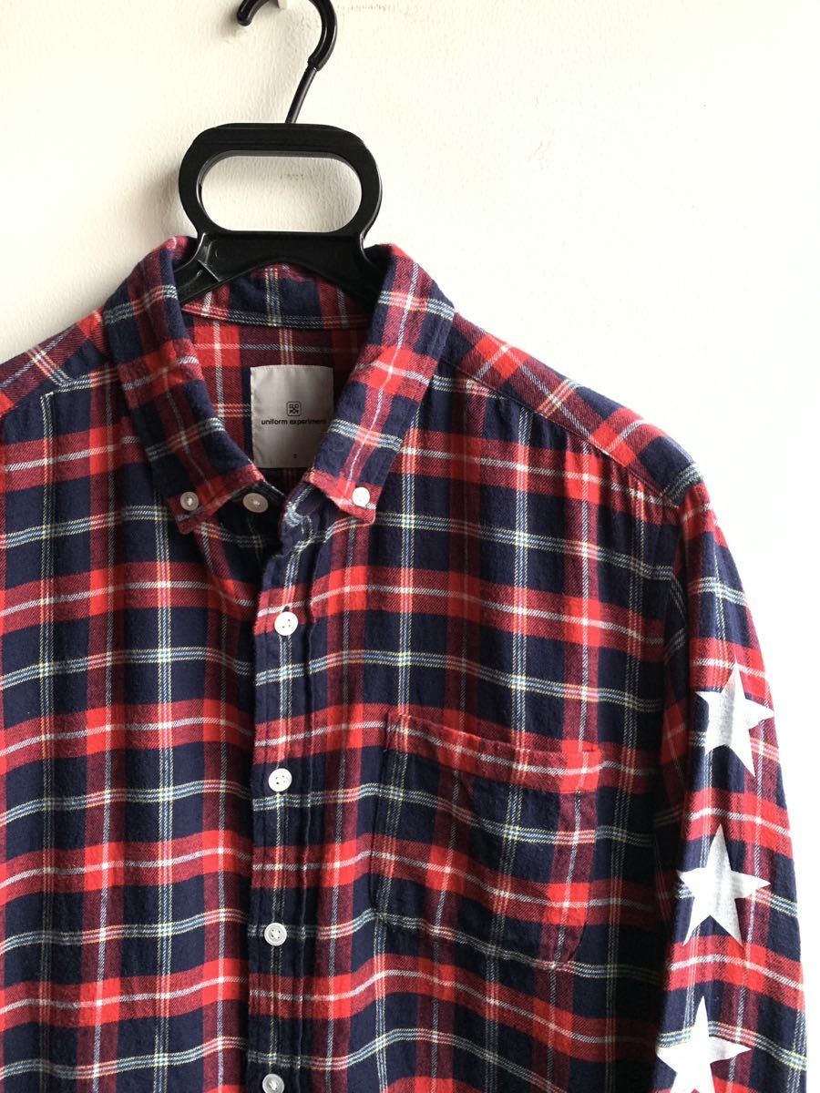 【美品】uniform experiment ネルシャツ メンズ サイズ2 チェック 紺×赤 綿100% ボタンダウン SOPH. ユニフォーム エクスペリメント