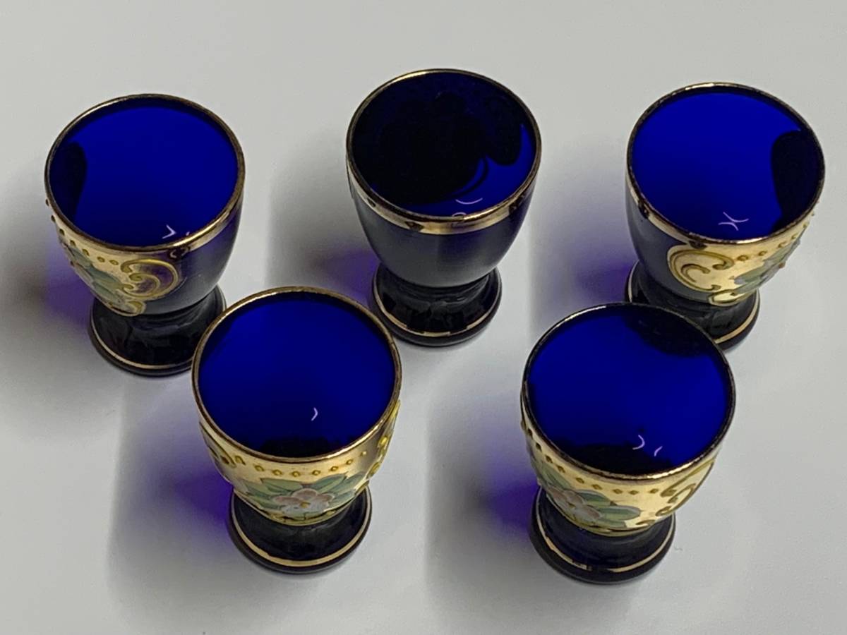 ベネチアングラス 青色 酒器 ショットグラス5客 デキャンタ 箱無し