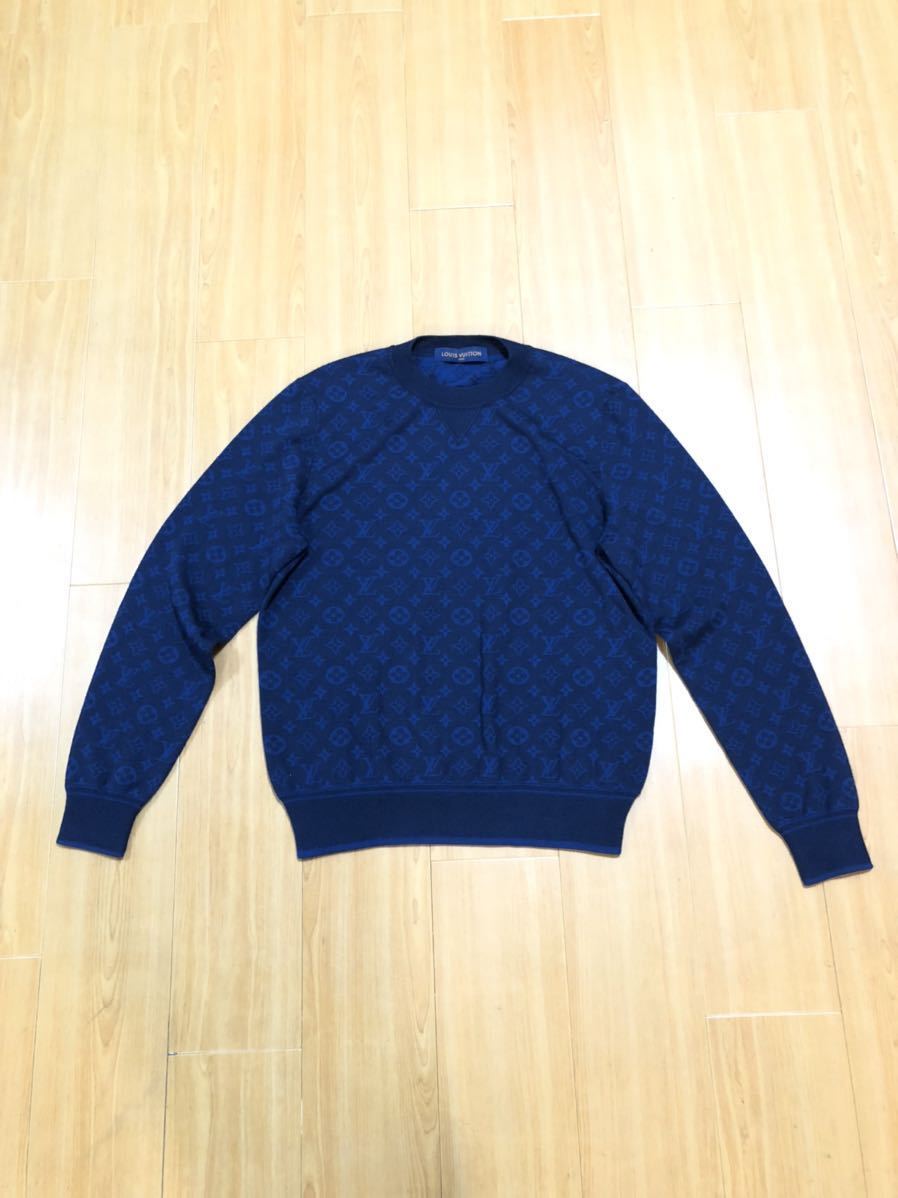f569/超美品/ルイヴィトン/モノグラム/トレーナー/LVロゴ/長袖/クルーネック/青・ブルー系色味/メンズ男性用/1st/