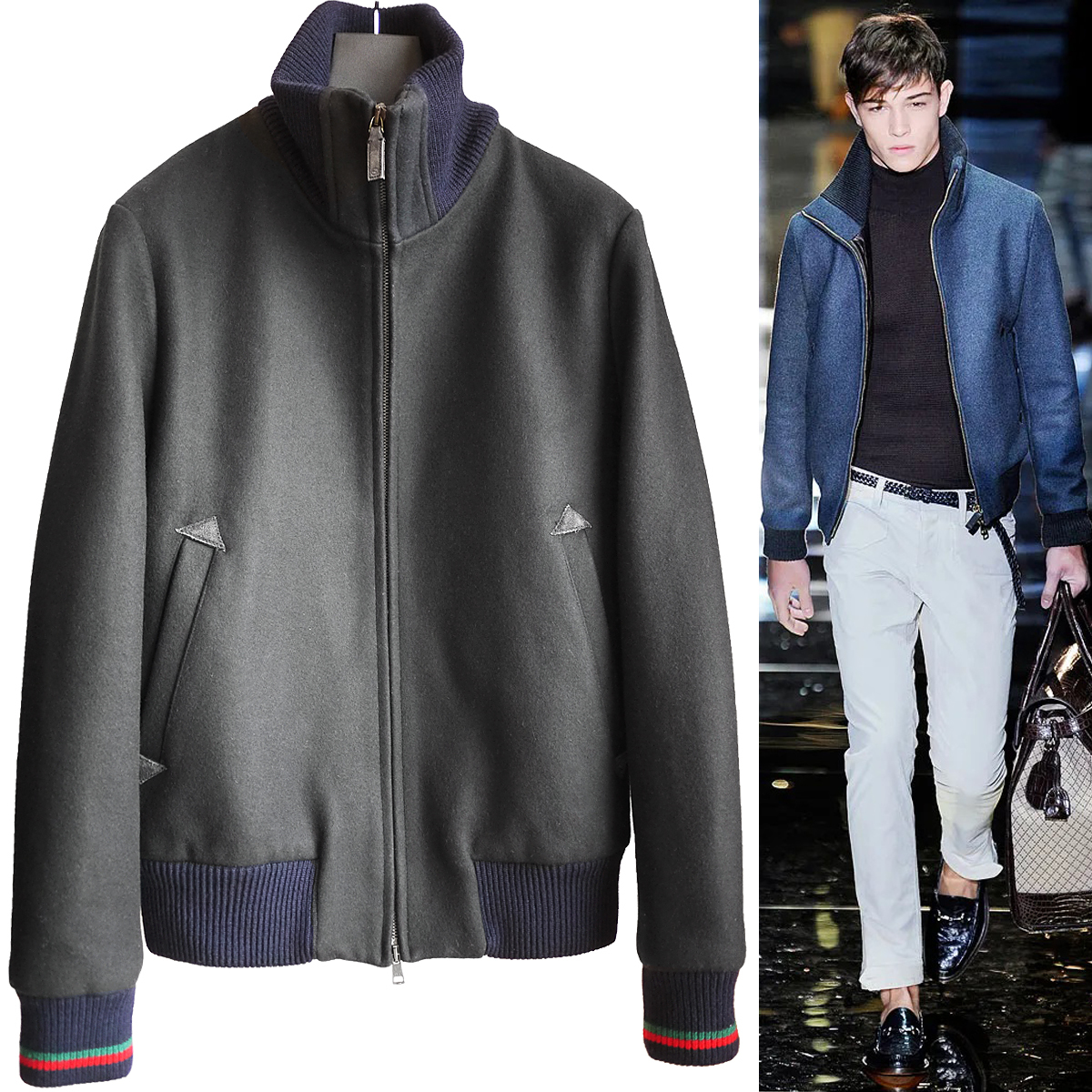 新品，人気SALE 正規品 ランウェイ同型モデル グッチ GUCCI ウールメルトン ライダースブルゾン コート ジャケット(コート)｜売買されたオークション情報、yahooの商品情報をアーカイブ公開 - オークファン 男性用