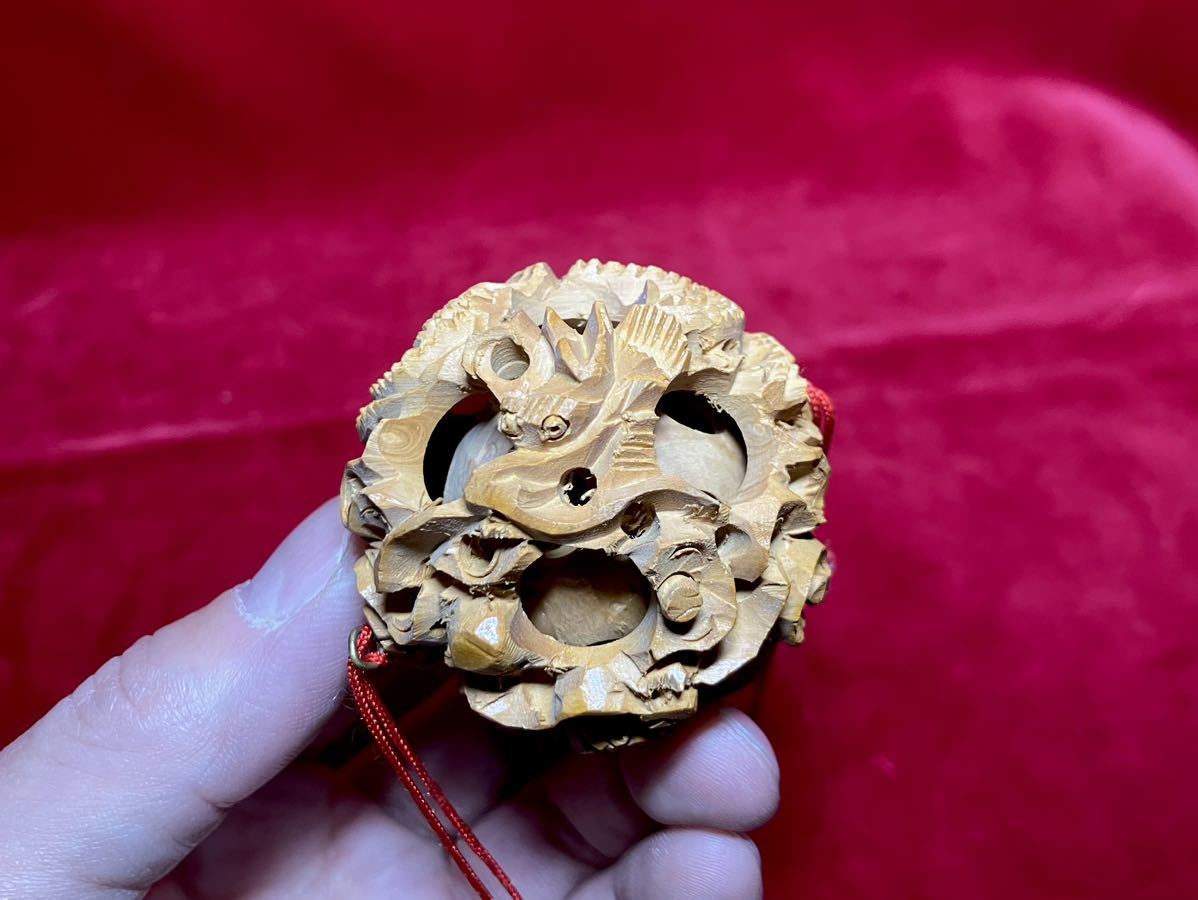 中国美術 アンティーク 白檀? 木製 天球 多層球 透かし彫り 吊るし飾り