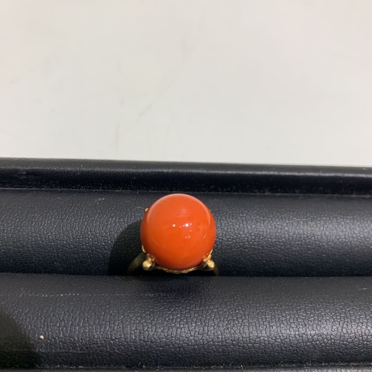 珊瑚 リング K18 総重量 7.1g サンゴ アンティーク