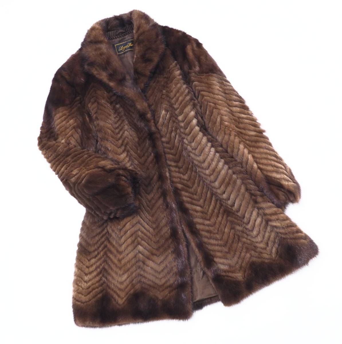 ME8127▽Logan Fur デミバフミンク MINK 最高級毛皮 シェブロンカット レディース 15号 ファーコート ハーフコート ブラウン