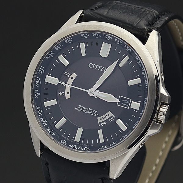 1円 シチズン H145-S073545 デイト 黒文字盤 電波ソーラー メンズ腕時計 XYZ2000000 DIT