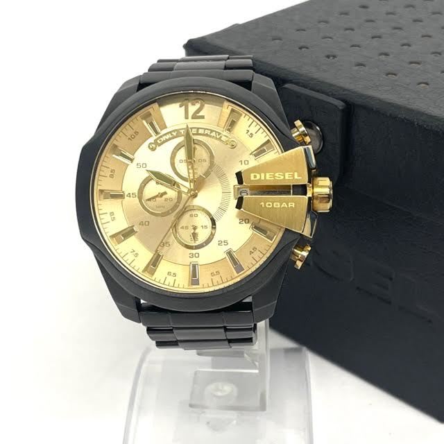 仙50　DIESEL　DZ-4485　111811　ONLY　THE　BRAVE　ディーゼル　メガチーフ　クォーツ　ブラック　ゴールドカラー　箱有　コマ有