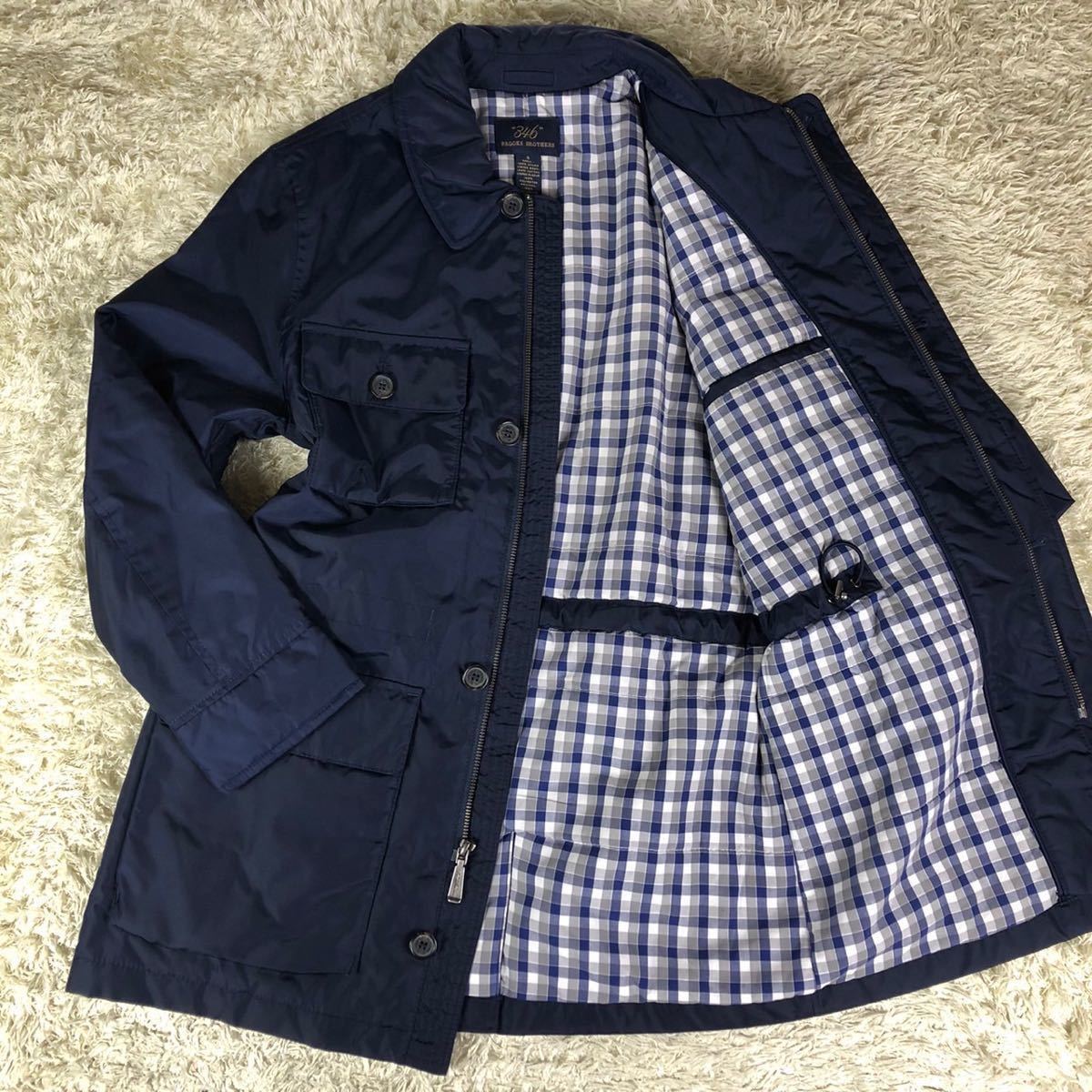 ブルックスブラザーズ 「大人の一着」 Brooks Brothers ナイロンコート ミドル丈 中綿 ジャケット 裏地チェック 紺 ネイビー S表記 M相当