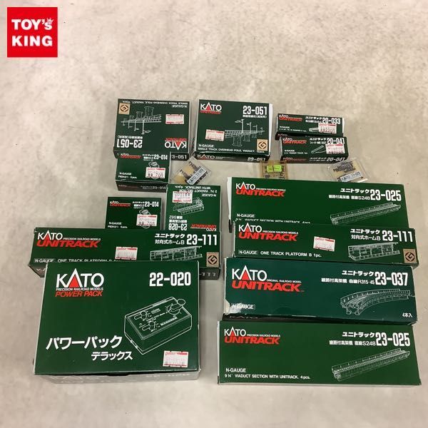 1円〜 訳あり KATO等 Nゲージ 22-020 パワーパック デラックス、UNITRACK 23-037 線路付高架橋 曲線R315-45、23-111 対向式ホームB他
