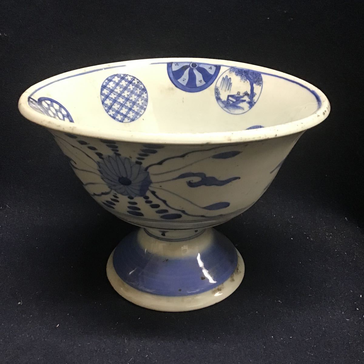 工芸品 焼物 染付 花唐草文様 そば猪口 3客 検古伊万里江戸酒器酒杯盃