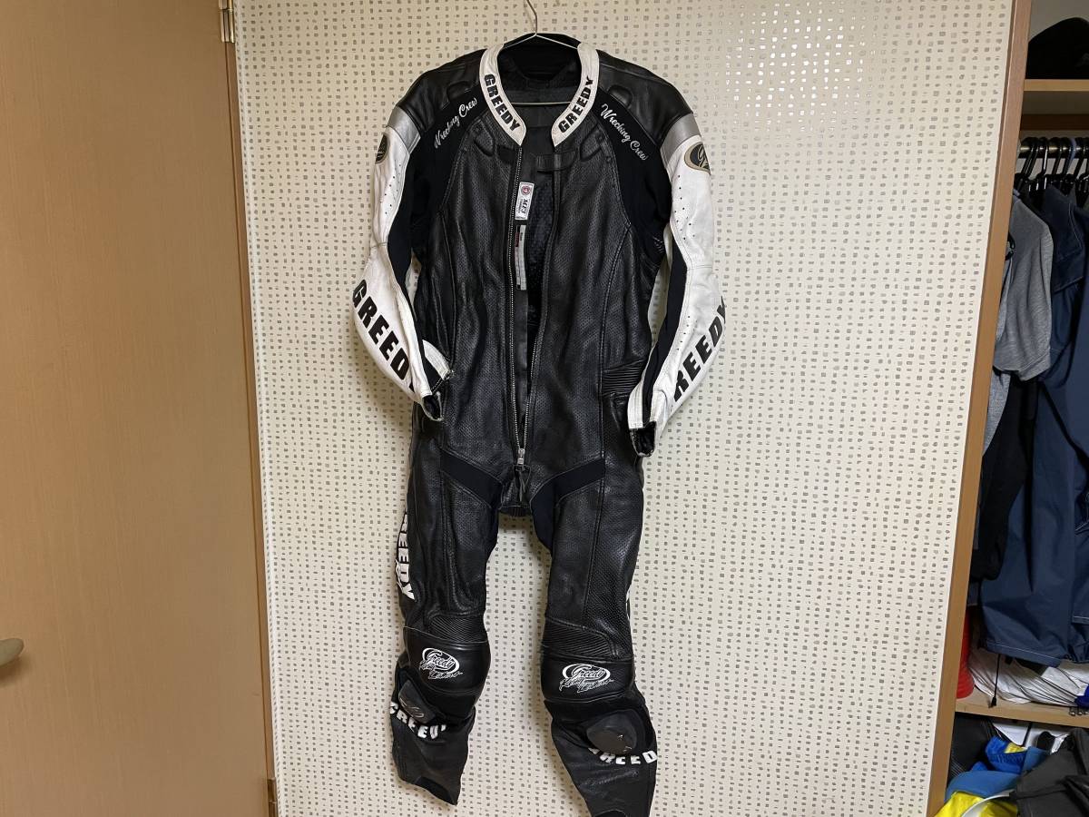 GREEDY革ツナギ L-3L ブラックストライプ GREEDY レーシングスーツ サイズL-3L バイクウエア、装備 XLサイズ以上