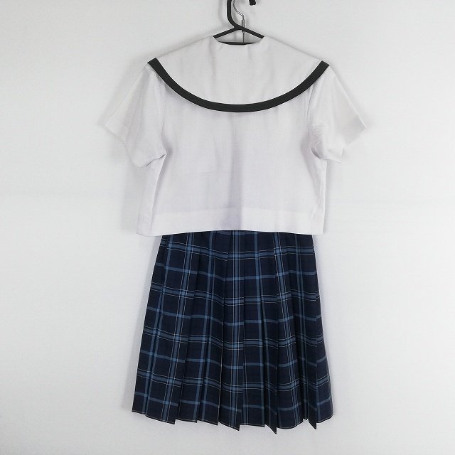 1円 セーラー服 チェックスカート 上下2点セット 夏物 黒1本線 女子 
