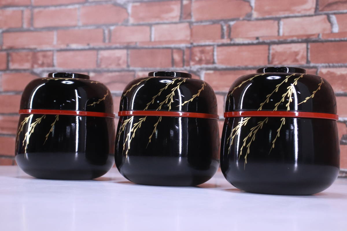 天然木製漆塗 黒漆塗 レトロ! 信玄弁当箱 漆塗り 3個セット