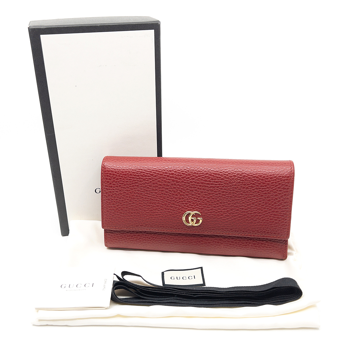 美品】 グッチ GG マーモント 長財布 ウォレット レザー レッド 456116