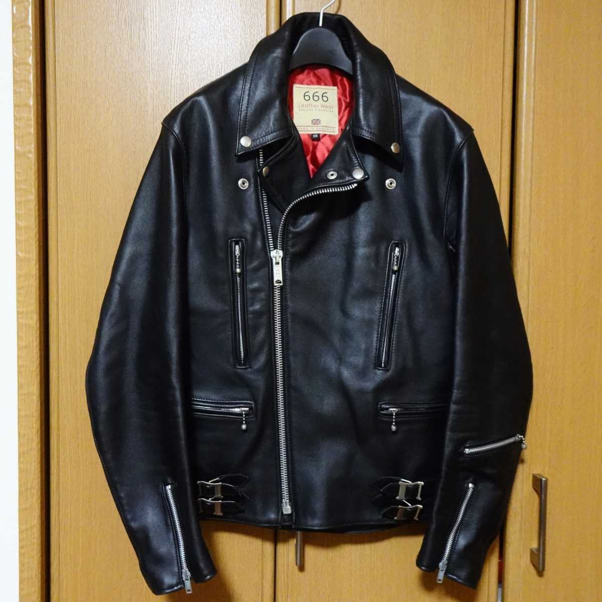 666 Leather wear ダブルライダースジャケット 36 レザー ブラック 黒 