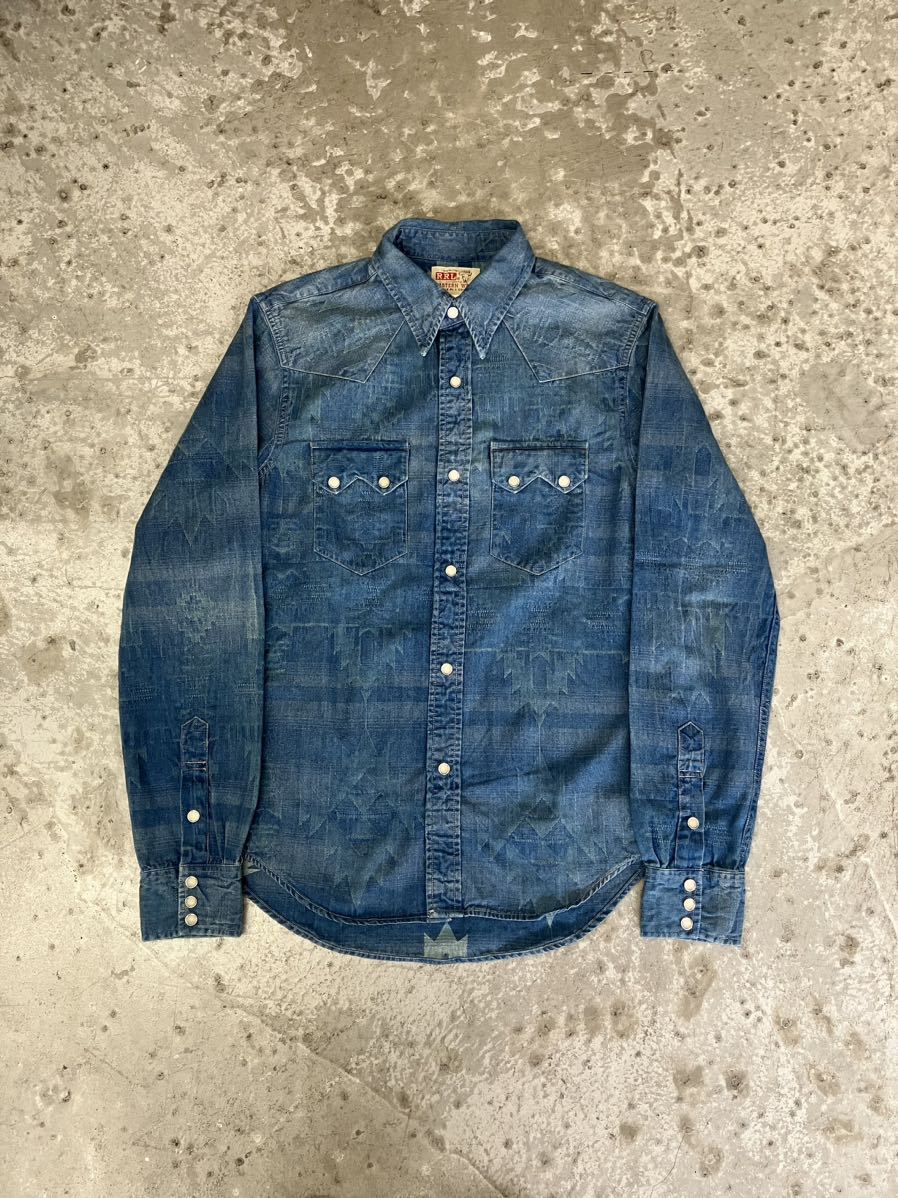 nvnkv719様専用出品 RRL インディゴ ジャカード ウエスタン シャツ デニム Sサイズ