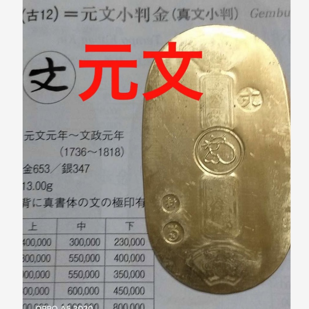 小判 元文小判 文字小判 古文字小判 真文字小判 1736年 鋳造通用開始