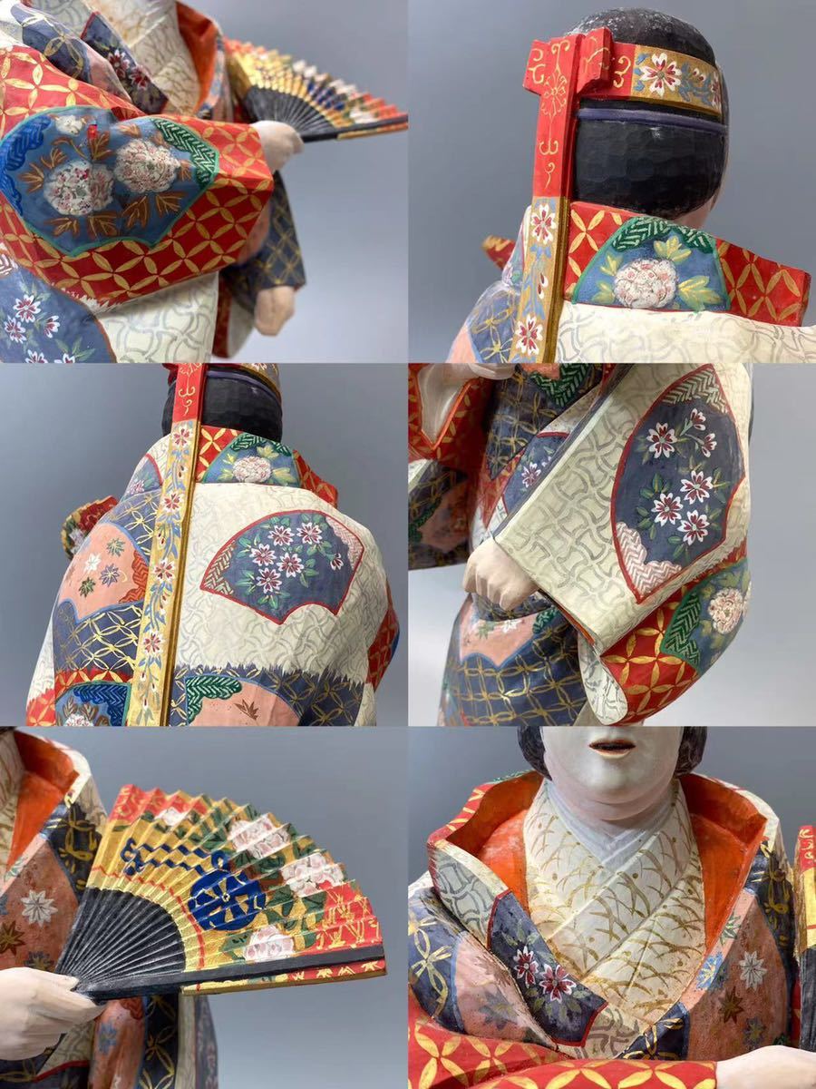 OKK》C0112D5 置物 熊野 能楽人形 横山正之作 博多人形 女性像 木彫刻