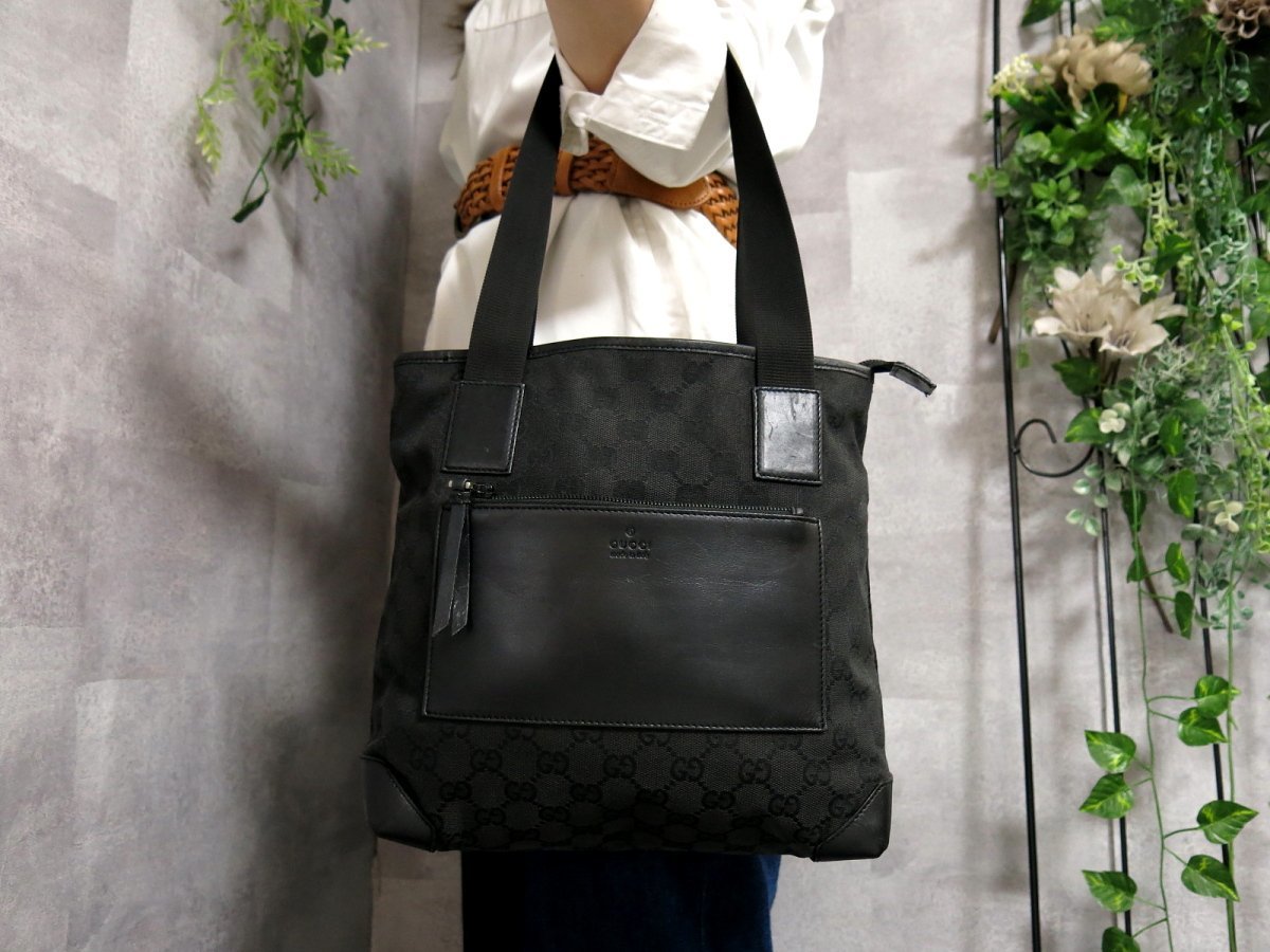 ○美品○GUCCI グッチ○GG キャンバス カーフ レザー 本革○トート バッグ