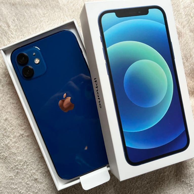 iPhone12 64g ブルー SIMフリー バッテリー98% ケース2個付き