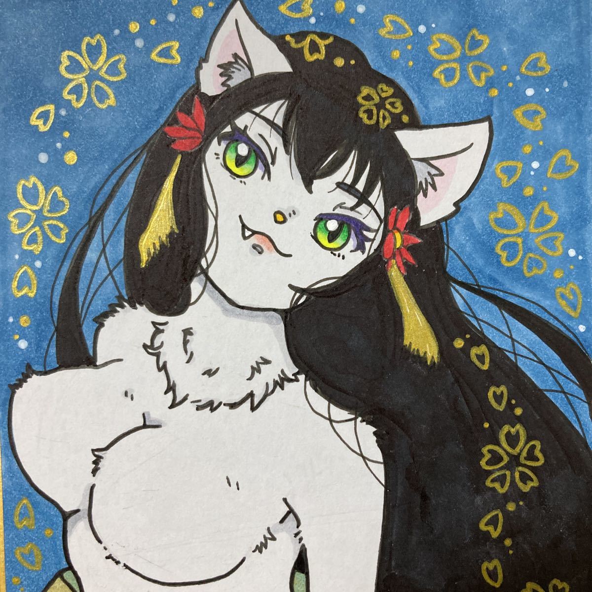 手描きイラスト 白猫娘 メスケモ 獣人(手描きイラスト)｜売買された