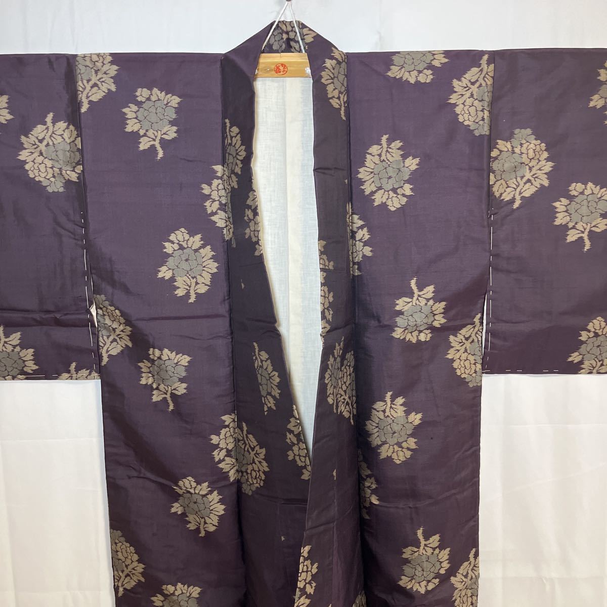 大島紬 正絹 絣 菊 枝葉 紫色地 着物 和服 和装 着物コーデ リメイク