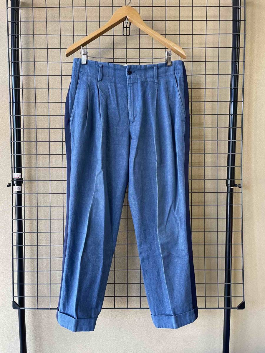 【ZUBON/ズボン】URBAN RESEARCH アーバンリサーチ Side Line Tuck Denim Slacks sizeL MADE IN JAPAN サイドライン デニムスラックス