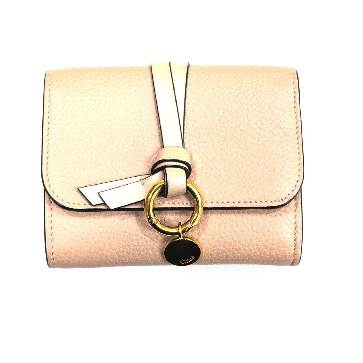 Chloe クロエ アルファベット Alphabet 三つ折り財布 財布 ミニトリフォールド ピンク チャーム レザー ダブルホック【中古】 JA-16743