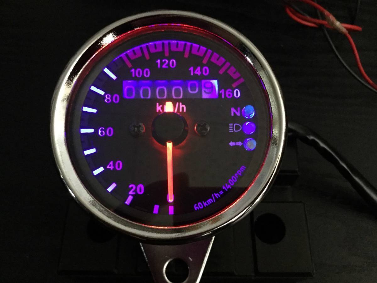 バイク 機械式スピードメーター 160km LED 照明 インジケーター 60mm モンキー ゴリラ カブ リトルカブ GB250 他 汎用 / 103-83 NA*
